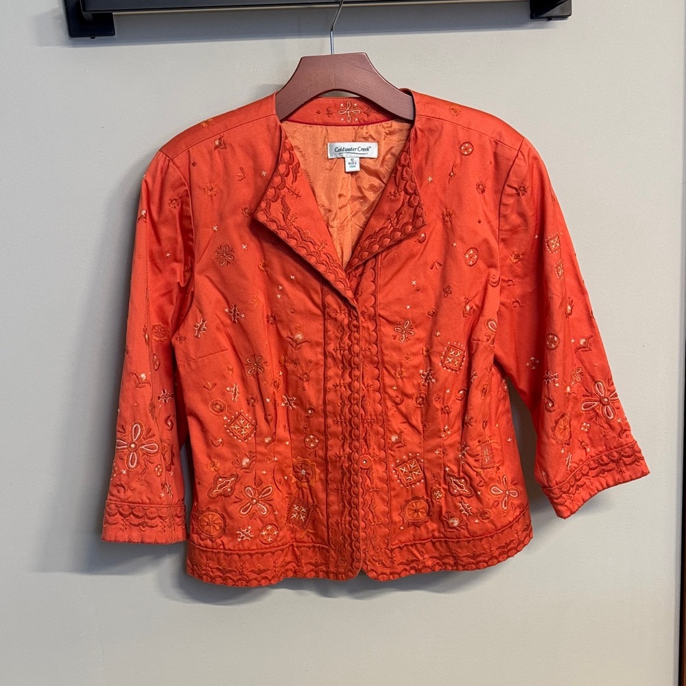 Coldwater Creek Women's Bright Orange Embroidered Blouse
